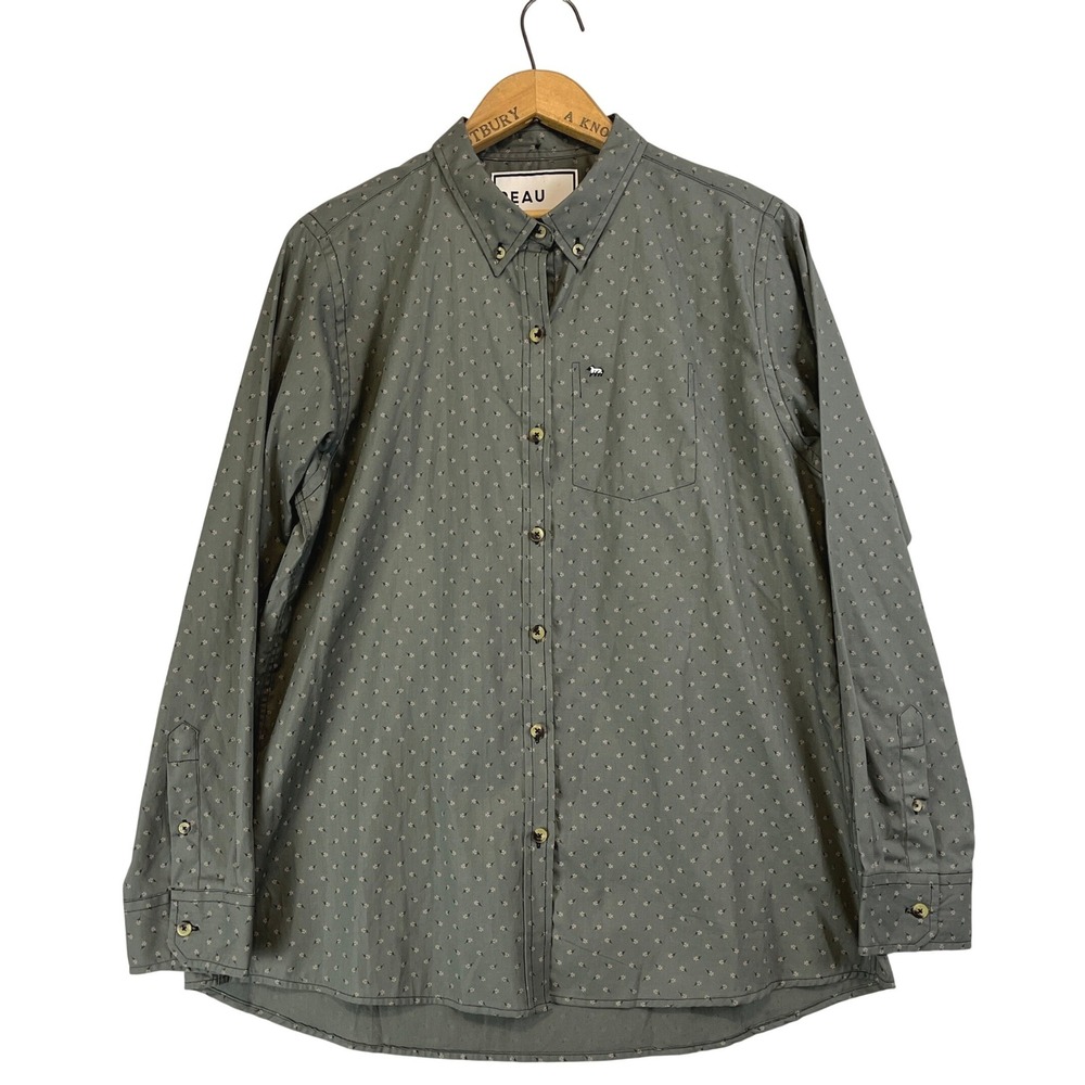Peau De Loup Button Down‎ Shirt Size 16 Alpha Fit Long Sleeve Green Floral Print